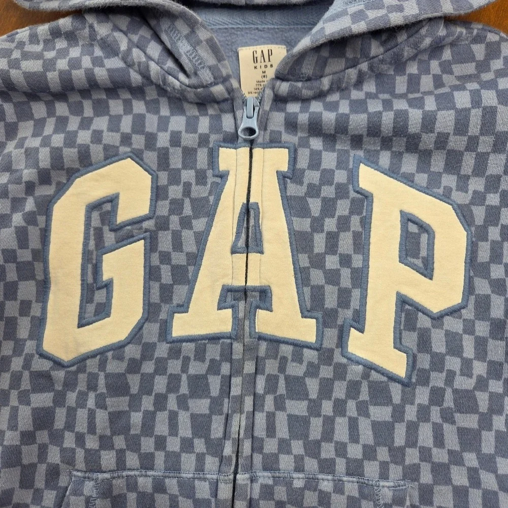 GAP Full Zip Hoodie M (8) Blue Checkered Logo Skatecore Streetwear‎ Skater